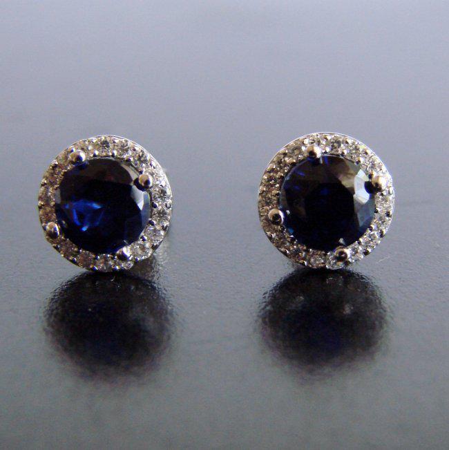 Creation Diamond & Sapphire Stud Earring 2.62Ct 18k W/g (1 of 3)