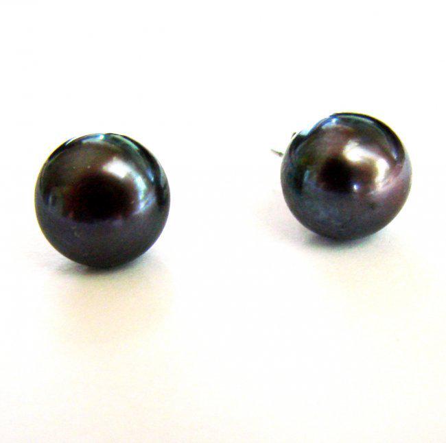 8.5 mm Stud Earrings Grey Cultured Pearl Grade: AA (1 of 2)