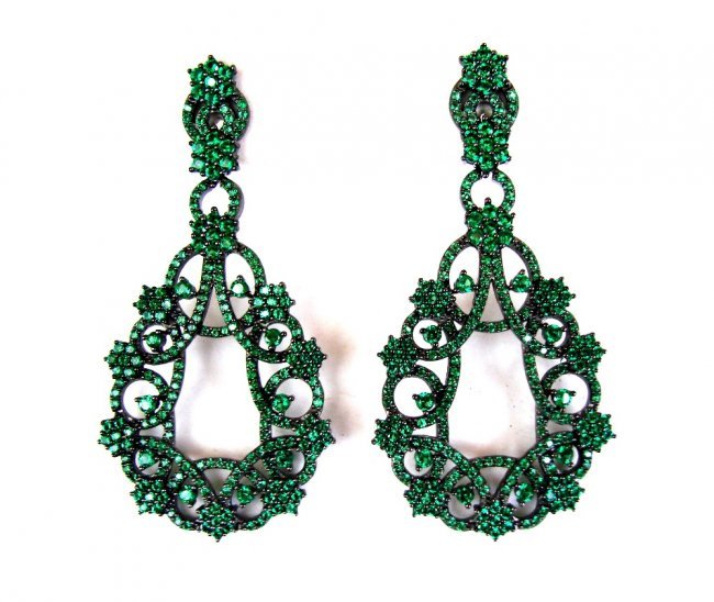 Ceation Emerald Chandeliers Ear 5.36Ct 18k B/g Overlay (1 of 4)