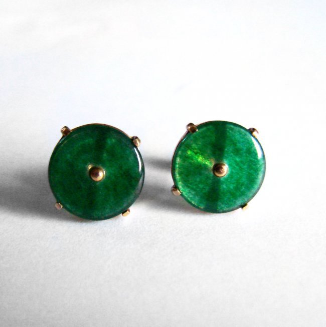 Natural Jade Jadeite Stud Earrings 2.55Ct 14k Y/G (1 of 4)