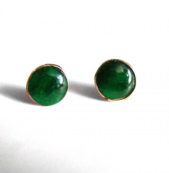 Natural Jade Jadeite Stud Earrings 2.85Ct 14k Y/G (1 of 3)