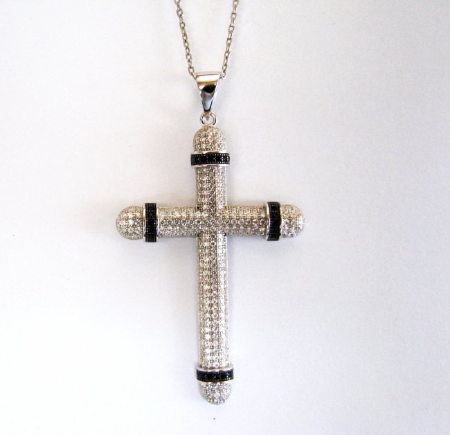 Creation White/Black Dia Cross Pendant 18k W/G Overlay (1 of 5)