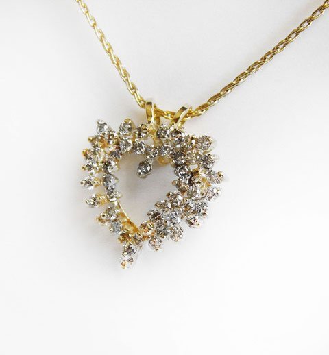 Heart Shaped Diamond Necklace 2.15 Carat 14k Y/G (1 of 4)