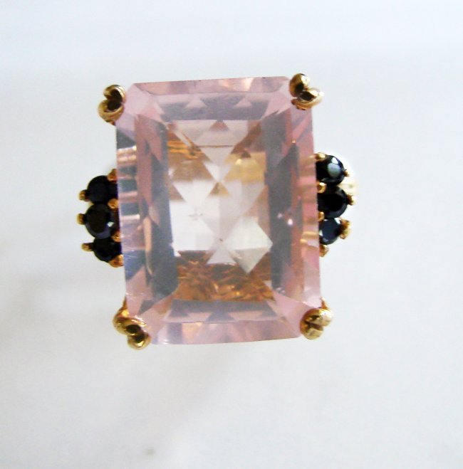 Natural Rose Quartz Black Diamond Ring 11.14Ct 14k Y/g (1 of 5)