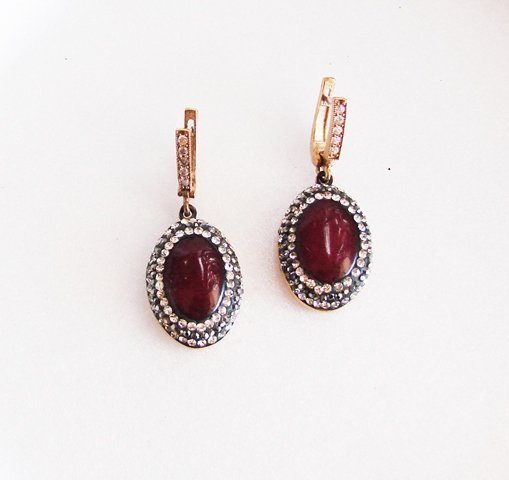 Red Agate Earrings 24.96Ct 18k Two Tone Overlay (1 of 3)