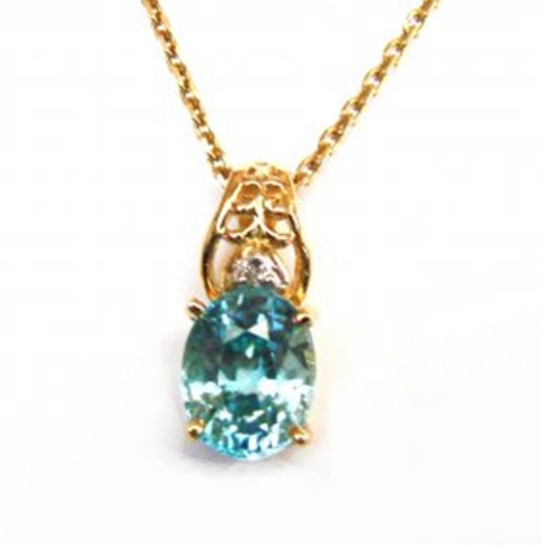 Diamond Blue Zircon Pendant 4.53Ct 14k Y/G (1 of 3)