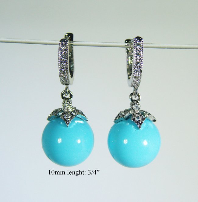 Natural Turquoise  Cabochon Ball Earrings 10mmW/g (1 of 2)