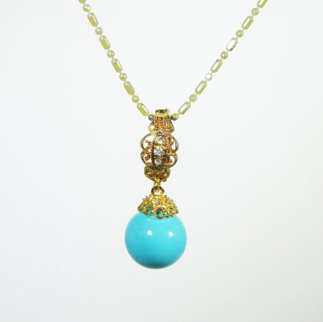 Natural Turquoise t Cabochon Ball Pendant 10mm Y/g (1 of 2)