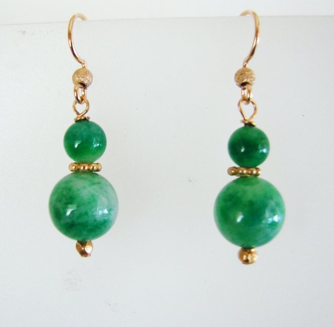 Natural Jade Bead Dangle Earrings 18k Y/g Filled (1 of 3)
