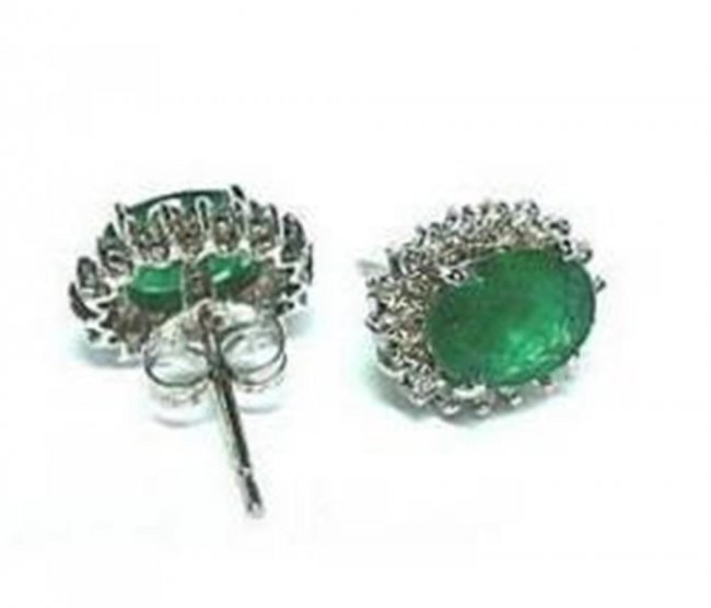 Earrings Natural Emerald Diamond 5.39Ct 14k W/g (1 of 2)