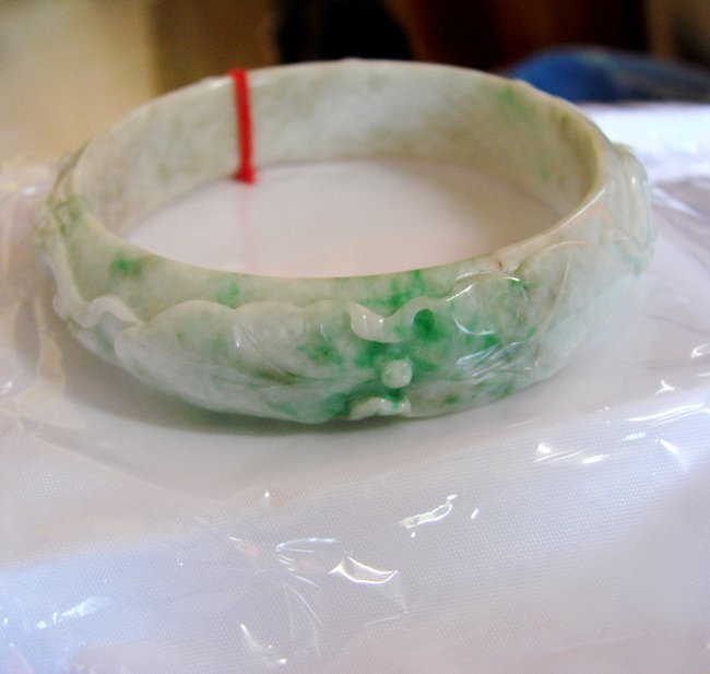 Cert  Natural Jadeite Jade Carved Bangle Grade A (1 of 8)