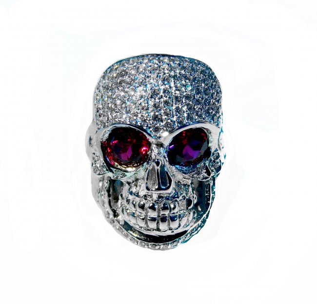 Man's Skull Diamond/Ruby Ring 2.88CT 14k W/G (1 of 4)