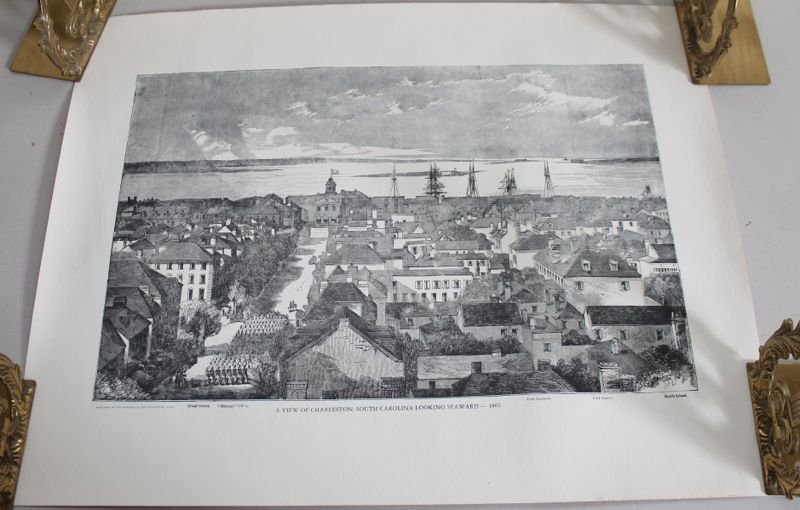 A VIEW OF CHARLESTON SC LOOKING SEAWARD-1861 LITHO: A lithograph of a View of Charleston SC looking Seaward, published by the Munson Gallery, New Haven Conn. The litho is after the original newspaper print originally titled "The City of Charleston, Sou