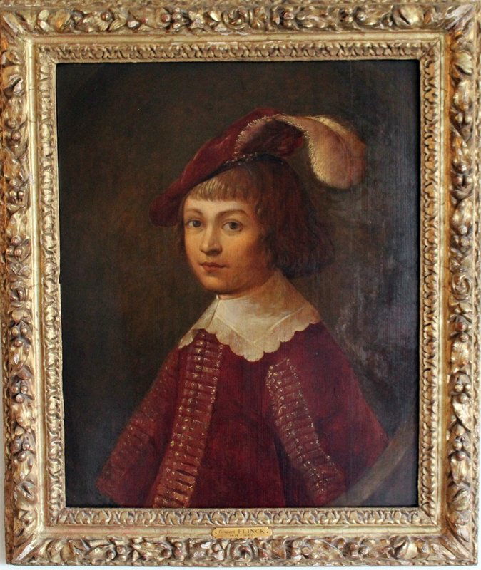 GOVAERT FLINCK (CLEVES 1615-1660 AMSTERDAM) PORTRAIT: Govaert Flinck (Cleves 1615-1660)Portrait of a Young Boy Oil on Panel. Beautifully detailed portrait. Signed and dated 1645 on right as old label on back states. *Provenance: Dr. Douglas D. Ashley Est
