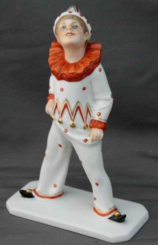 CZECH PIRKENHAMMER ART DEPT HP PORCELAIN CLOWN FIGURINE: We are pleased to present this mid-1930s hand painted quality porcelain clown figurine from the venerable Fischer & Mieg Pirkenhammer factory. This true Art Deco period clown features dynamic colors +