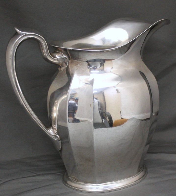 1929 GORHAM LARGE WATER PITCHER: Large 1929 Gorham Silver Plate Water Pitcher. Marked Gorham 4 1/2 Pint Y574 with the Zeppelin date mark for 1929. *Provenance: Dr. Douglas D. Ashley Estate, Charleston SC. The Gorham Manufacturing Com