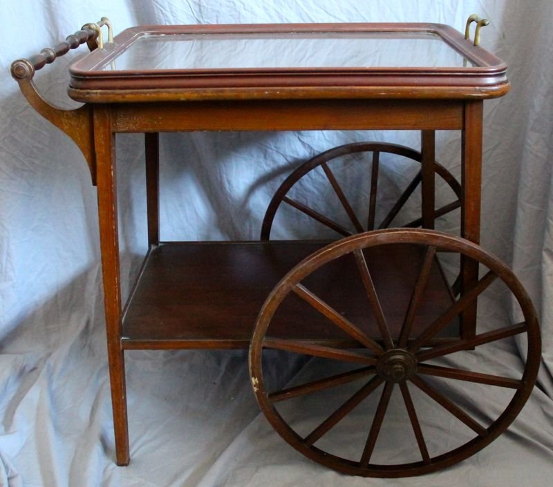 Mahogany Tea Cart With Removable Glass Tray