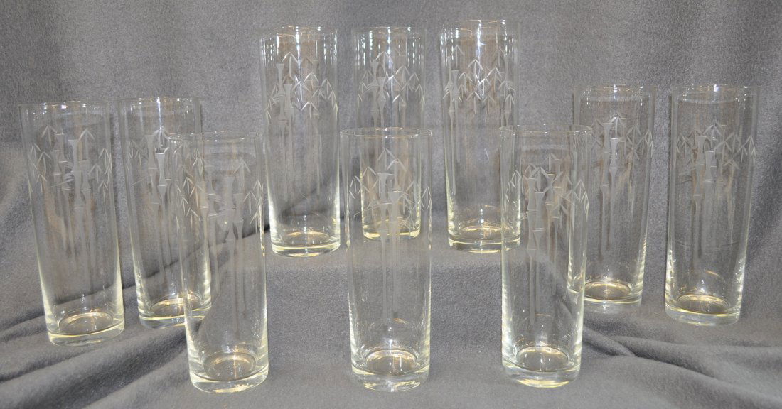SASAKI CRYSTAL BAMBOO TOM COLLINS GLASSES 10 PCS XK: We are very pleased to offer these 10 Sasaki Bamboo Tom Collins glasses for your bidding consideration. This is a discontinued 1950s pattern Bamboo-Multisided by Sasaki Crystal. These elegant glasses