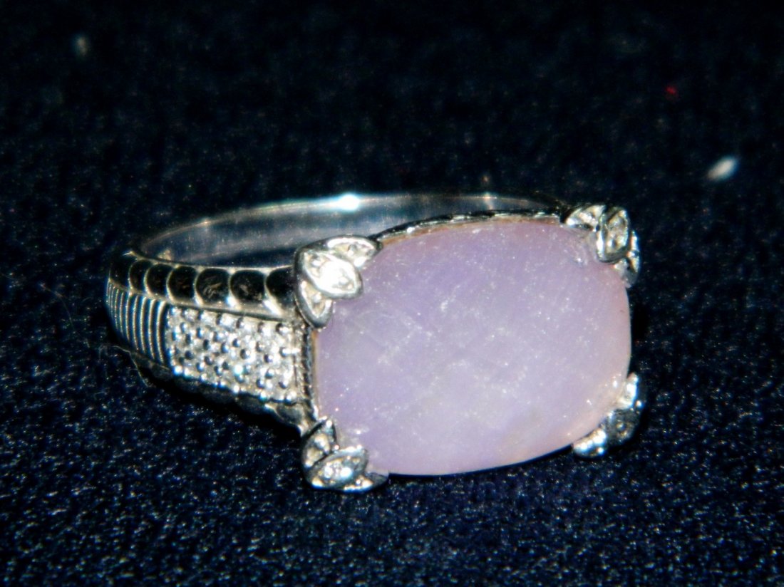 SILVER JUDITH RIPKA RADIANT CUT LAVENDER JADE RING XR: *note: our flash washed out the stone a bit, the color is a slight bit darker than the photos indicate- a unique lavendar/light purple * We are pleased to offer this Authentic QVC Judith Ripka Lavende