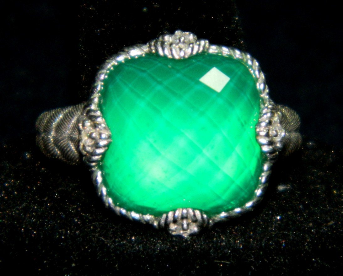 JUDITH RIPKA GLOWING GREEN DOUBLET STERLING RING XR: This is called a Goddess ring for a reason and the photos are not retouched, it really has the beautiful and unusual glow you see in the pictures! You are bidding on a luxurious Sterling Silver Cockta