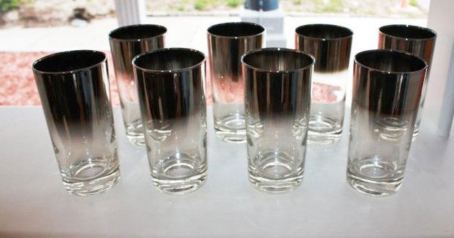 LOT 6 MID CENTURY RETRO HI BALL GLASSES XC: The perfect glass to watch Mad Men with , this set of 6 Mid Century Retro Mercury High Ball Glasses , 1950's. Silvered glass is also known as mercury glass and, more currently, mirrored glass. The pro