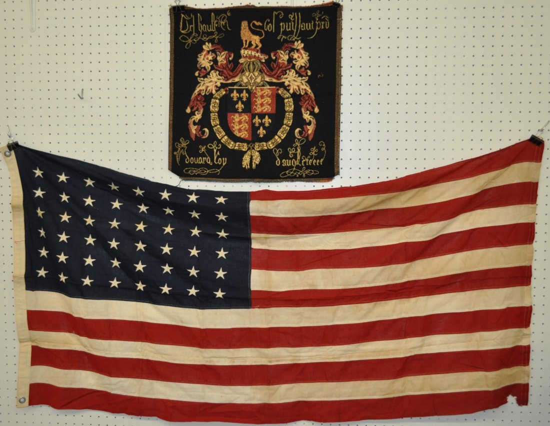 1912-58 US 48 STAR FLAG FRENCH HERALDIC COAT OF ARMS XW: We are pleased to offer this 48 star US Flag which was used from February 1912, after the induction of New Mexico & Arizona into the union, and prior to the January 1959 induction of Alaska. Our flag 