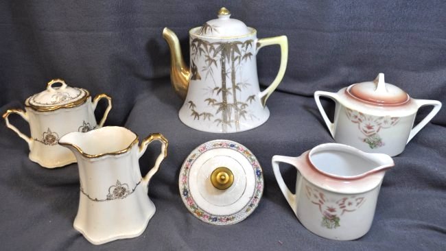 PRE 1921 HP NIPPON CROOKSVILLE CHINA GERMAN ITEMS XW: We are pleased to offer this lovely potpourri of fine china pieces from different countries, beginning with a pre 1921 handsome hand painted Nippon teapot, featuring what may be a scarce Hand painted 