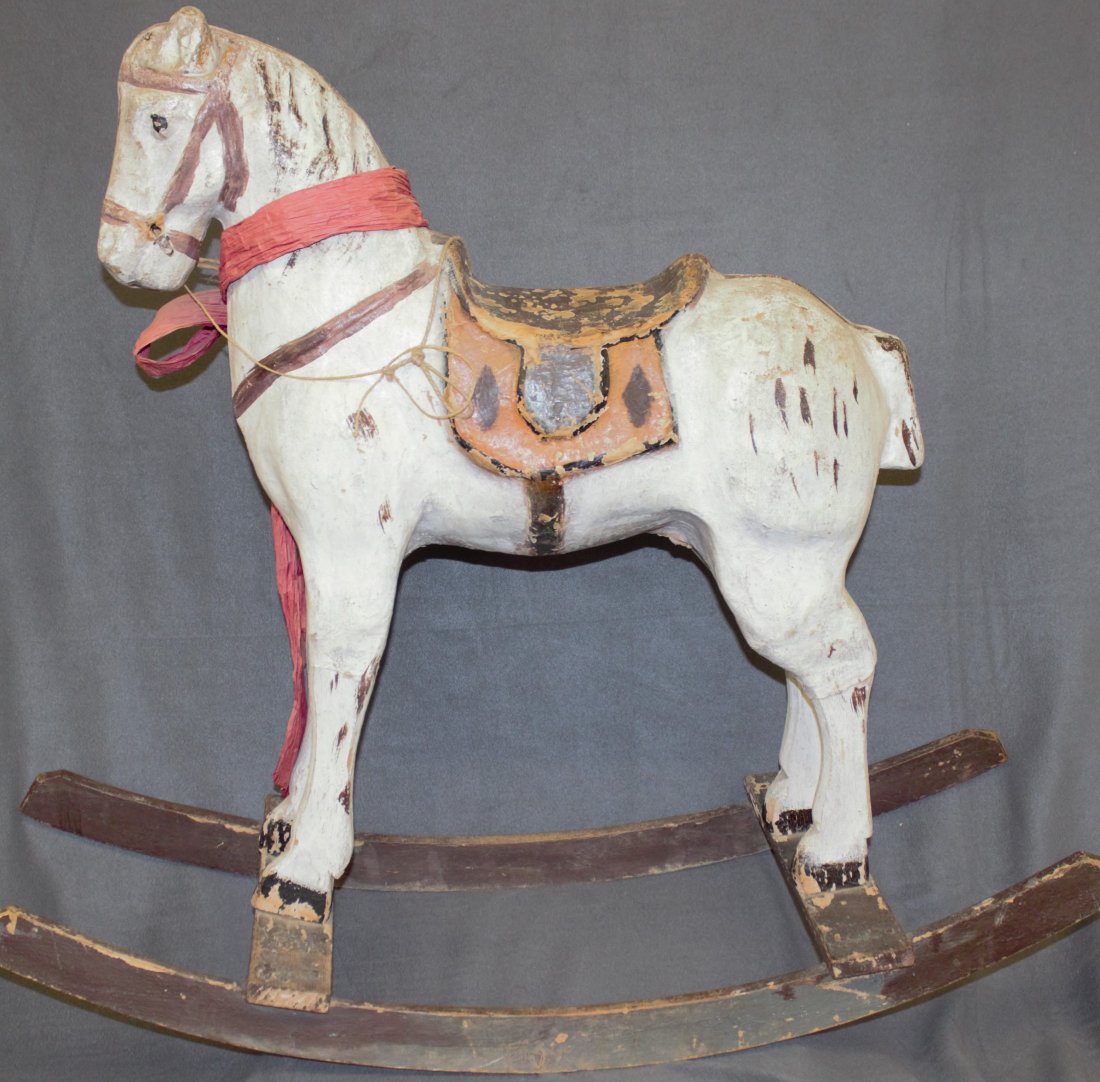VINTAGE PAPER MACHE BOW SADDLED ROCKING HORSE 38 IN XC