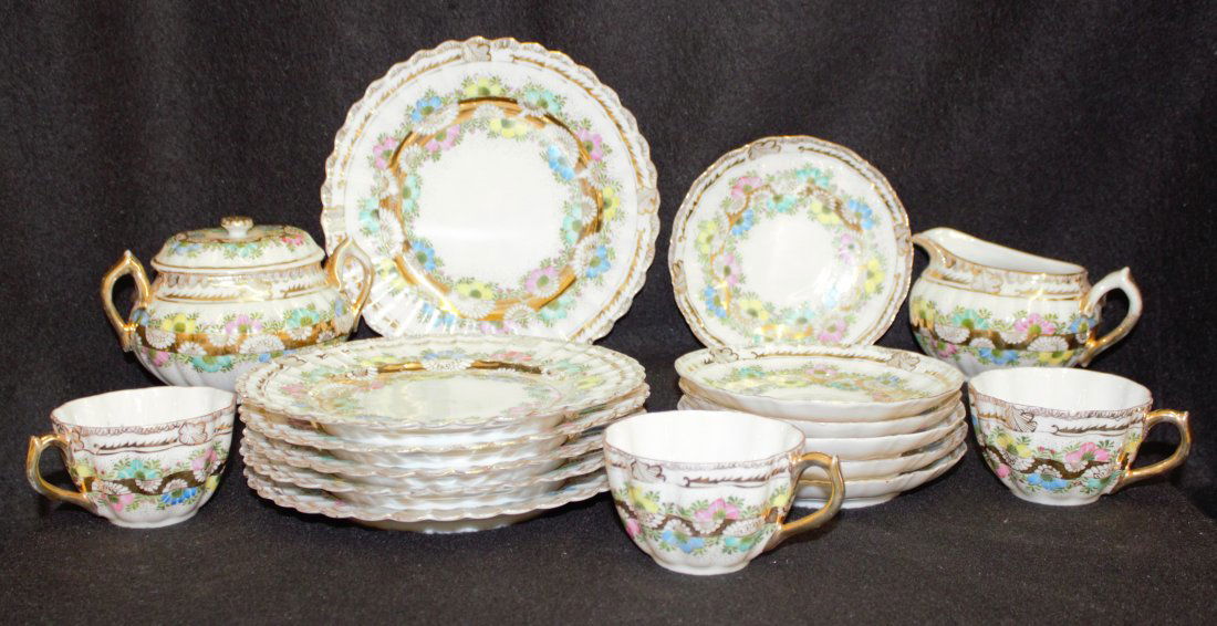 1920s RARE SING FAT CHINESE HP EGG SHELL CRUMPET SET XT: We are exceptionally proud to present this gorgeous and rare Sing Fat Co. (San Francisco) Chinese 1915-1925 egg shell crumpet set, including a creamer, covered sugar, 3 tea cups, 6 saucers, and the ve