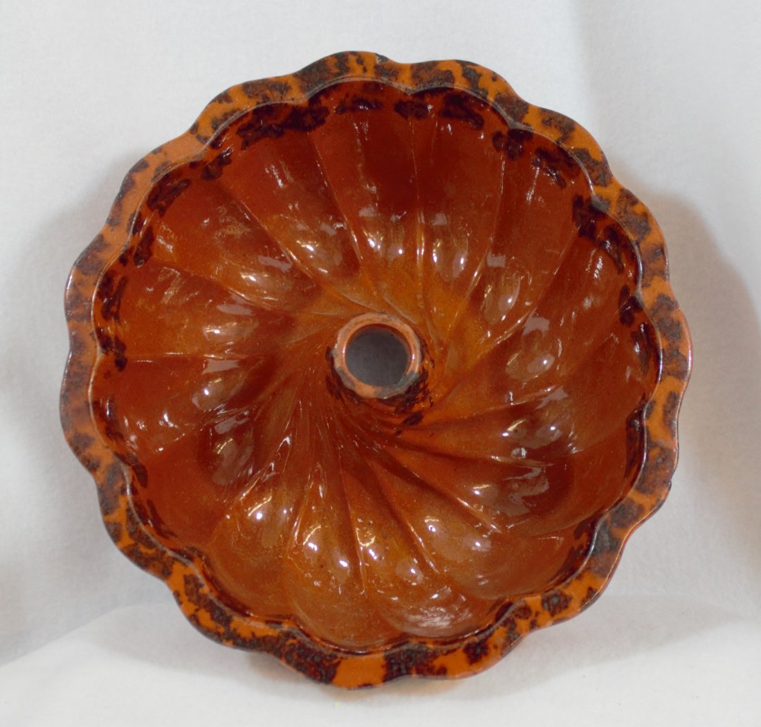 1870 ENGLISH SCALLOPED RIM TURK'S CAP REDWARE MOLD XC: We are proud to present this next in a large collection of gorgeous ca. 1860’s to 1910 American Virginia, Pennsylvania, and New York glazed Redware Bundt Cake and Aspic molds, diversely molded and i