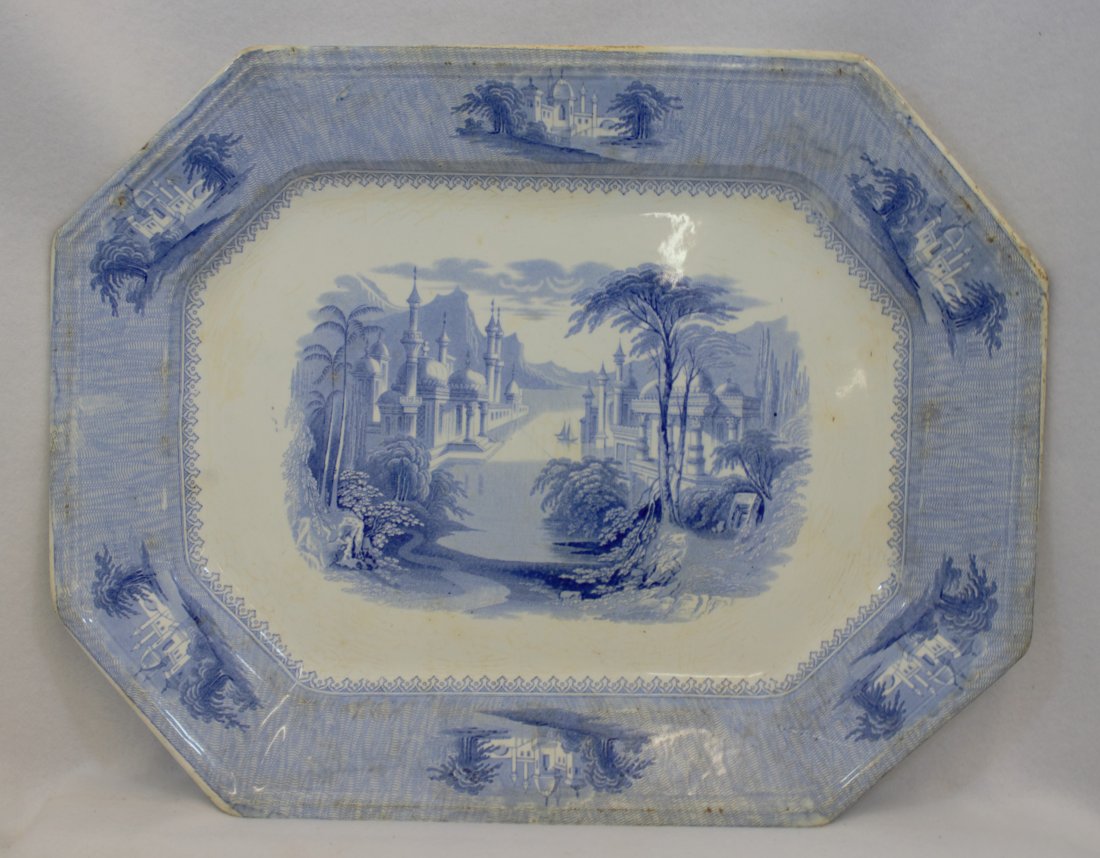 RARE 1850 JOSEPH CLEMENTSON SIAM IRONSTONE PLATTER XC: We are extremely proud to showcase this Rare Joseph Clementson 1850 giant Ironstone octagonal meat platter finished in the gorgeous Romantic Staffordshire Transfer pattern, Siam. Please take note of t