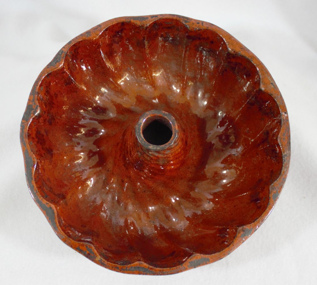 1870 PENNSYLVANIA TURK'S CAP REDWARE BUNDT CAKE MOLD XC: We are proud to present this next in a large collection of gorgeous ca. 1860’s to 1910 American Virginia, Pennsylvania, and New York glazed Redware Bundt Cake and Aspic molds, diversely molded and i
