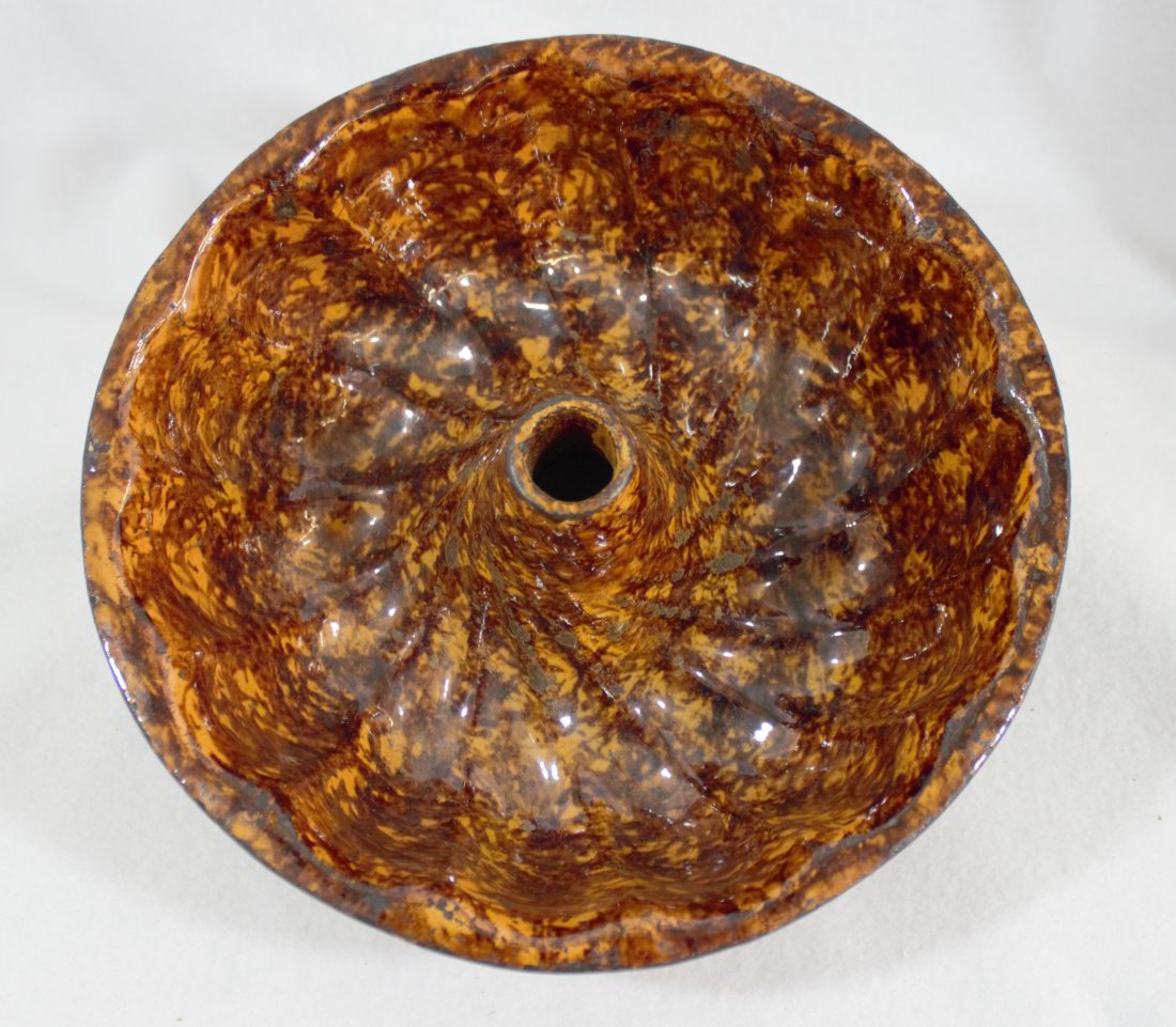 1910 NEW ENGLAND REDWARE TURK'S CAP SPIRAL MOLD XC: We are proud to present this next in a large collection of gorgeous ca. 1860’s to 1910 American Virginia, Pennsylvania, and New York glazed Redware Bundt Cake and Aspic molds, diversely molded and i