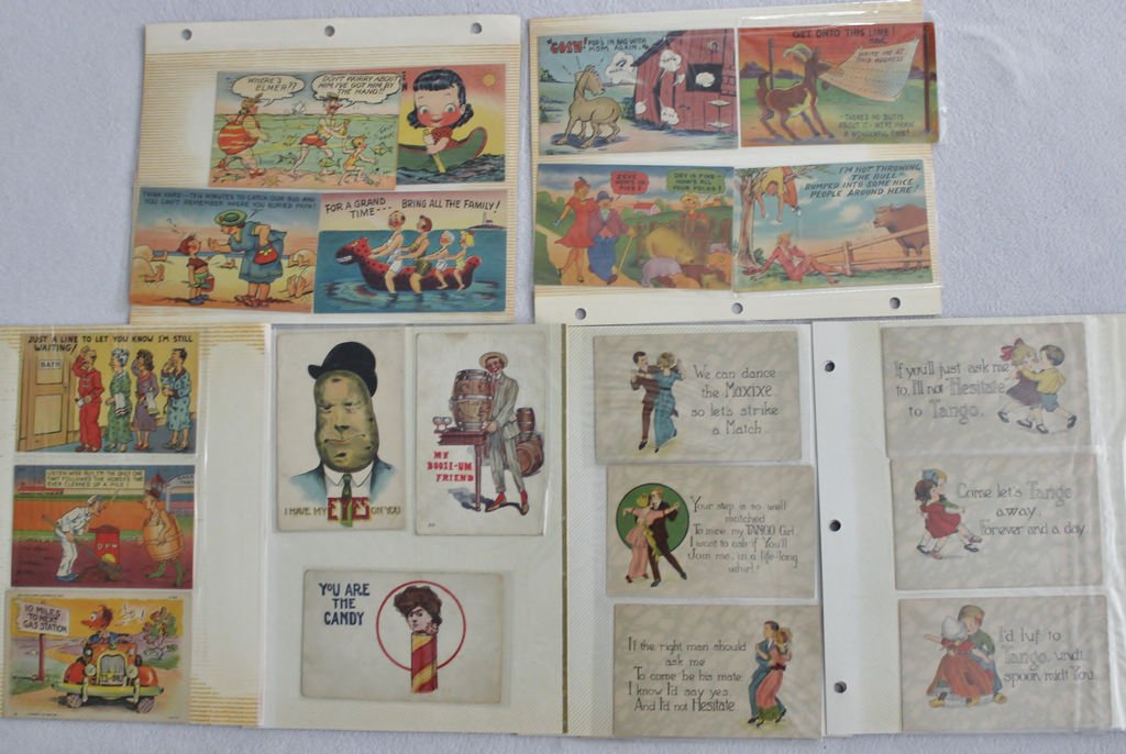 ANTQ 1900s HUMOROUS 33PC POSTCARD COLLECTORS LOT XC: Offered for your consideration a collection of Humorous & Romantic Postcards , approx 33 in all , circa the turn of the Century through early decades of the 20th Century. These came from a collector��