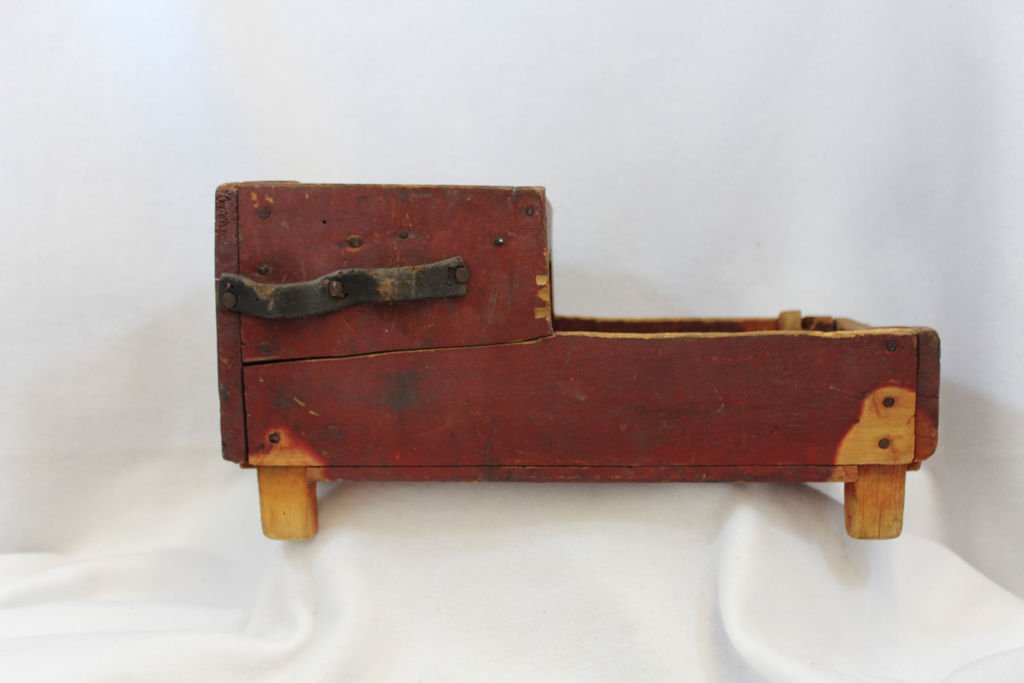EARLY 20TH CENTURY HAND MADE COBBLERS / SHINE STOOL XC: We are very pleased to offer this heavy 14#, hand made portable cobbler's / shoeshine stool from the 1910 to 1920s era. Our great piece of Americana measures 9 x 14.125 x 8.25 and is in VG condition w