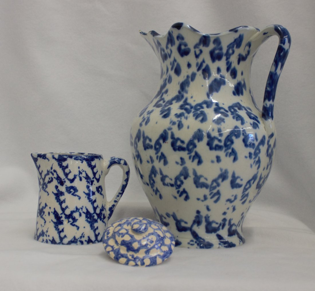 ENGLISH 1880s IRONSTONE SPONGEWARE PITCHER CREAM + XC: We are exceptionally pleased to present this next in a great collection of English Victorian earthenware pieces, featuring the 1860’s-1890’s Spongeware & 1900’s+ American Spatterware finishes. T