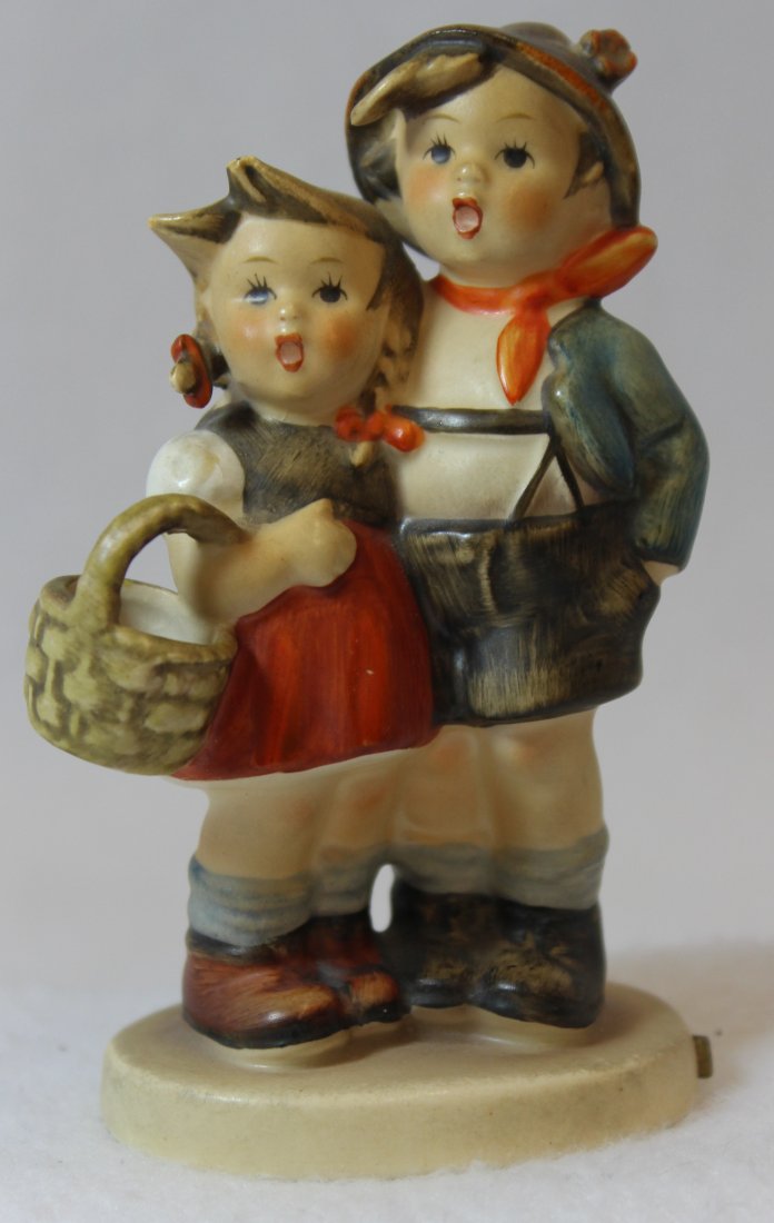 1960-72 HUMMEL SURPRISE TMK 3 SMALL STYLIZED BEE XG: We proudly offer this next of a classic set of Hummel figurines from the TMK #3 era ca. 1960-1972. Our number six example is a TMK-3 Surprise figurine, featuring a little boy and girl carrying a berry