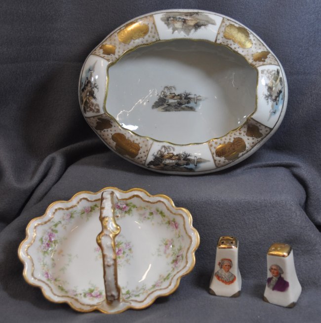THEODORE HAVILAND LIMOGES BASKET JAPAN BOWL SHAKERS XW: We are very pleased to present this gorgeous 1903-1920 Theodore Haviland Limoges hand painted scalloped gilt rim & center cross handled basket, finished in a stunning Pink Tea Rose sprays pattern. The