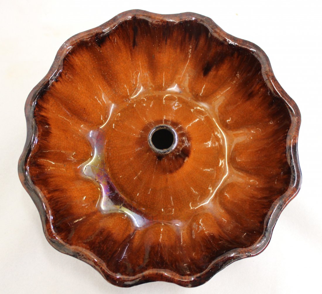 1870 ENGLISH SCALLOPED RIM TURK'S CAP REDWARE MOLD XZ: We are proud to present this gorgeous ca. 1860’s to 1910 American Virginia, Pennsylvania, and New York glazed Redware Bundt Cake and Aspic molds, diversely molded and in excellent condition. Though
