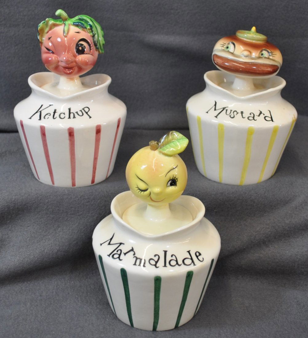 LOT 3 LEFTON HOLT HOWARD PIXIEWARE CONDIMENT JARS XT