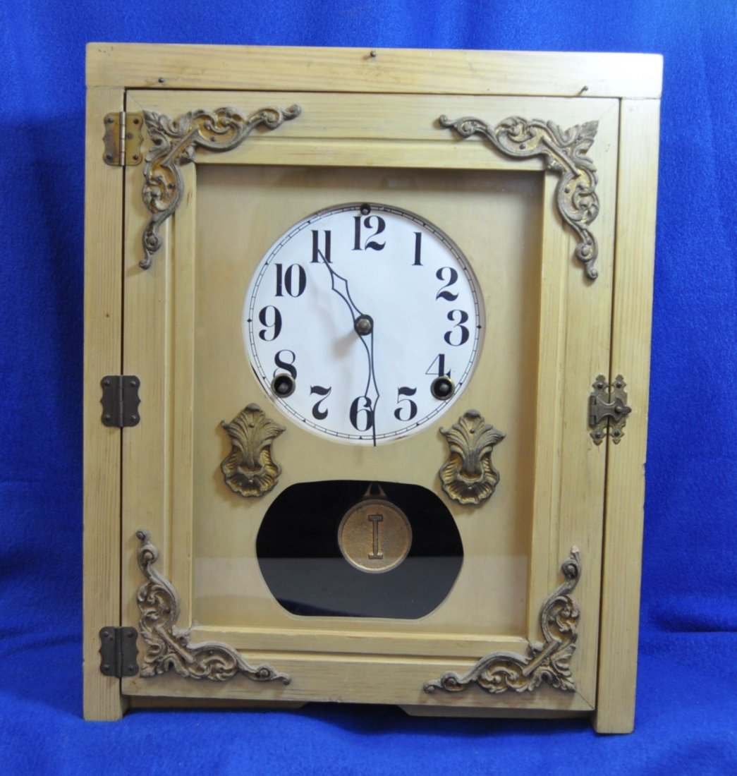 INGRAHAM 1950s ORNATE CUSTOM CABINET WALL CLOCK XT: On the block and taking bids is this one of a kind Ornate Custom Cabinet Wall Clock made by D. W. Johnson's Shop, circa Jan. 1956 Works by The E. Ingraham Co. Bristol Conn. - inside back door on clock