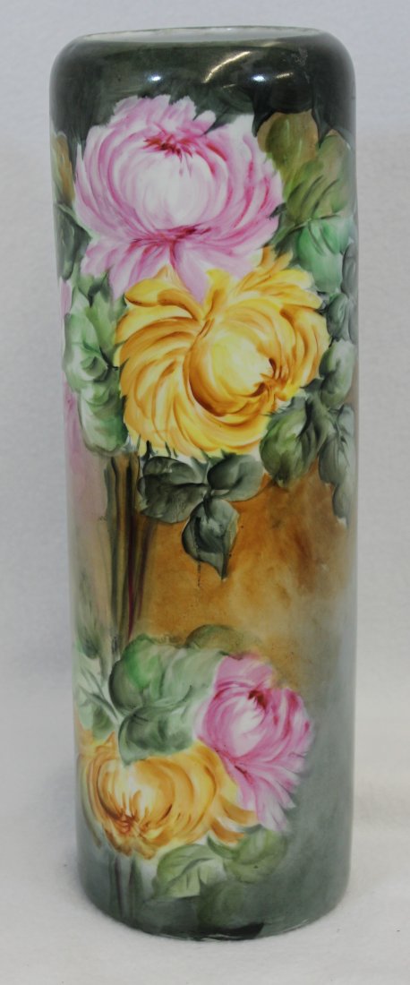 1890s P H Leonard Count Thun Hp Roses Cylinder Vase Xj Nov 23