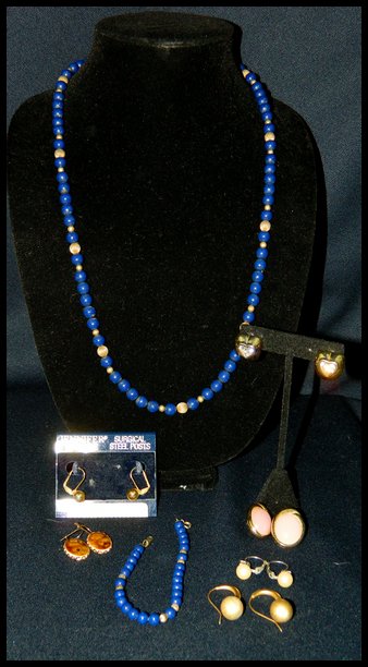 COSTUME JEWELRY LOT SGND VTG AVON TRIFARI J MOORE XR: We are happy to offer this large lot of Blue and Pink Costume Jewelry, most of it is signed. This lot starts with the Royal Blue Bead Necklace and Bracelet by Avon. These are easy to wear, lighter wei