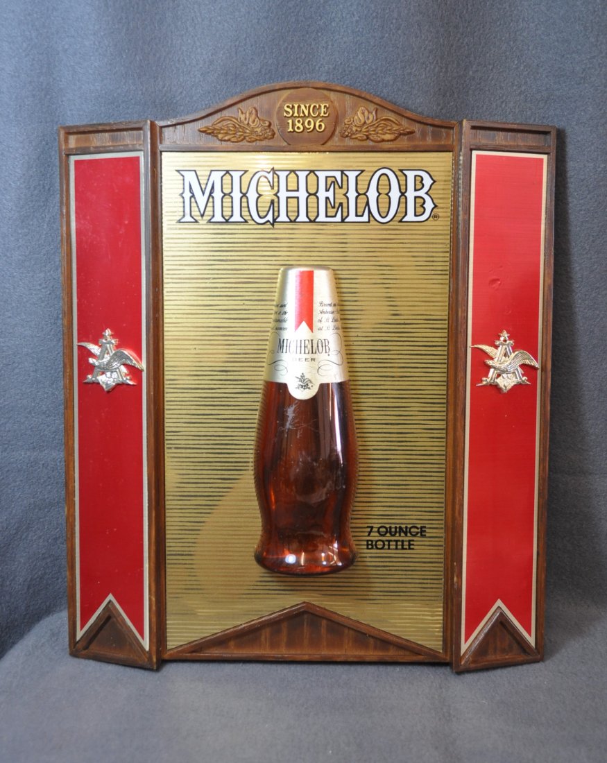 HTF EXCELLENT ANHEUSER BUSCH WALL BOTTLE SIGN XT: Excellent KCS INDUSTRIES INC - Milwaukee WI, Anheuser-Busch Inc. Brewers of Michelob Beer, St. Louis, MO. U.S.A. Wall Sign, lighted Item NO. 372-146 ***** Weight : 13 oz. *** Measurements: 12 x 11 x 1