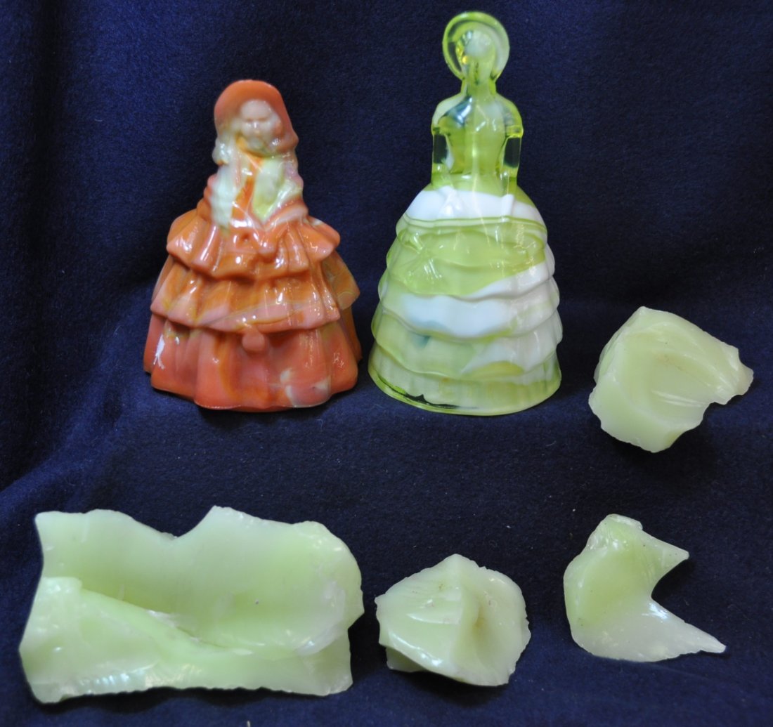 1980 SUMMIT VASELINE, BOYD ANTEBELLUM LADIES, SHARDS XV: The AEAA is very pleased to present this next group of valuable Vaseline, Opalescent & Iridized glass items from the respected Loren (Butch) Morse collection. This lot represents a stunning pair of 19