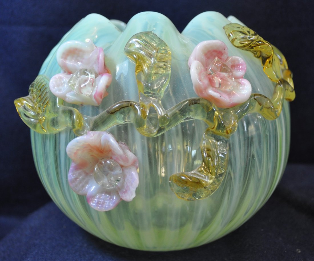 1890s THOMAS WEBB HB OPALESCENT VASELINE ROSE BOWL XV Apr 19, 2015
