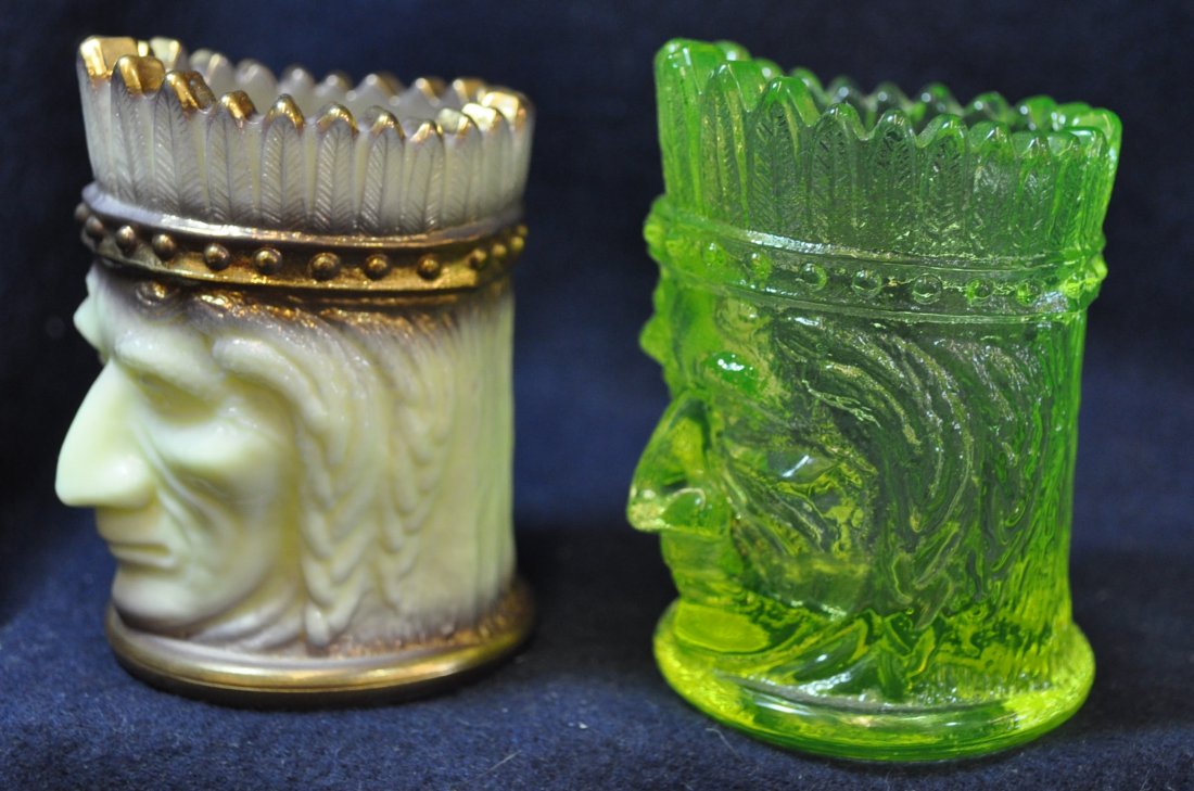 70s JOE ST CLAIR CUSTARD CHIEF VASELINE TOOTHPICK XV&XW: The AEAA is very pleased to present this next pair of valuable Custard & Vaseline glass items from the respected Loren (Butch) Morse collection. This lot represents a wonderful pair of reproduced from