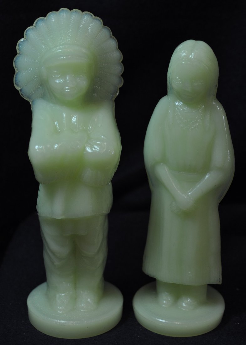 RARE 1980 JB CRAIG CUSTARD GLASS INDIAN CHIEF MAIDEN XV: The AEAA is very pleased to present this next pair of valuable Custard (Vaseline) Opalescent glass items from the respected Loren (Butch) Morse collection. This lot represents a stunning early 1980s s