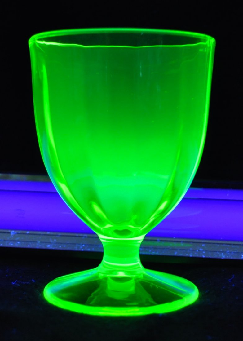 1930 GREEN URANIUM / VASELINE 2 SEAM PANELED CHALICE X: The AEAA is very pleased to present this next piece of valuable Vaseline / Opalescent Vaseline from the respected David Morse collection. This lot represents a lovely 1930s Green Uranium Oxide mold bl