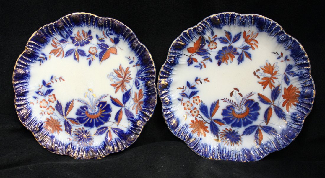 2 ANTIQUE GAUDY IRONSTONE COBALT BLUE RED 9" PLATES XW (1 of 9)